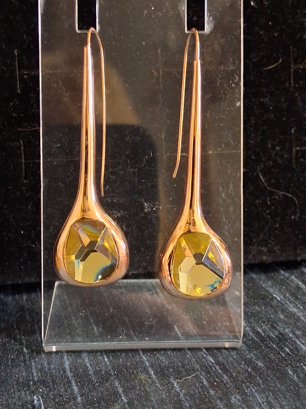 Rose Gold Teardrop Dangle Earrings with Yellow Stones Robert Lee Morris Soho